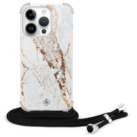 Casimoda iPhone 14 Pro hoesje met koord - Marmer goud