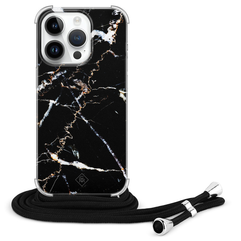Casimoda iPhone 14 Pro hoesje met koord - Marmer zwart