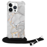 Casimoda iPhone 14 Pro hoesje met koord - Marmer grijs