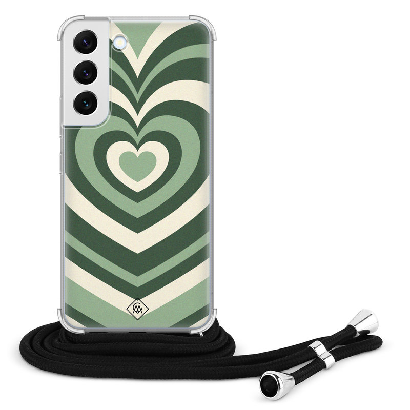 Casimoda Samsung Galaxy S22 hoesje met koord - Hart groen swirl