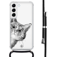 Casimoda Samsung Galaxy S22 hoesje met koord - Kiekeboe kat