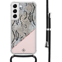 Casimoda Samsung Galaxy S22 hoesje met koord - Snake print roze