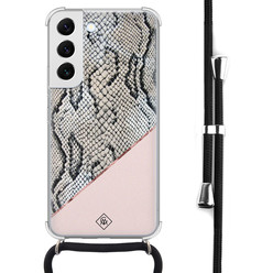 Casimoda Samsung Galaxy S22 hoesje met koord - Snake print roze