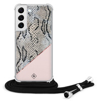 Casimoda Samsung Galaxy S22 hoesje met koord - Snake print roze