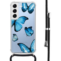 Casimoda Samsung Galaxy S22 hoesje met koord - Blauwe vlinders