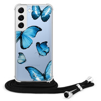 Casimoda Samsung Galaxy S22 hoesje met koord - Blauwe vlinders