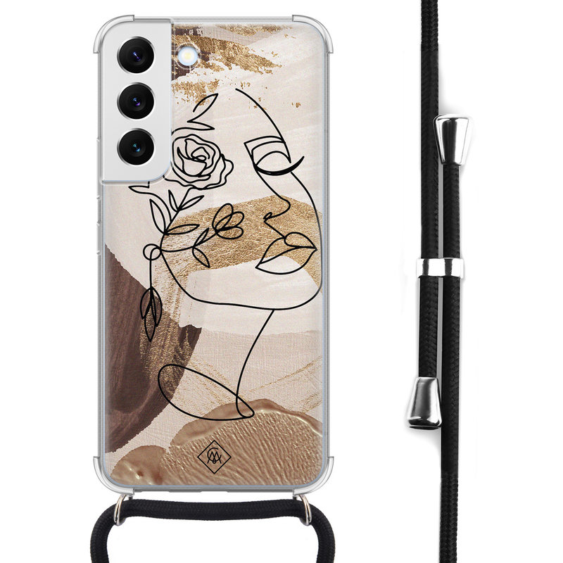 Casimoda Samsung Galaxy S22 hoesje met koord - Abstract gezicht bruin