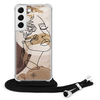 Casimoda Samsung Galaxy S22 hoesje met koord - Abstract gezicht bruin