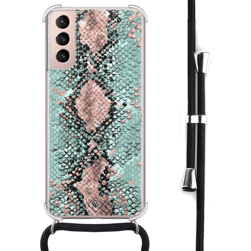 Casimoda Samsung Galaxy S21 hoesje met koord - Snake pastel