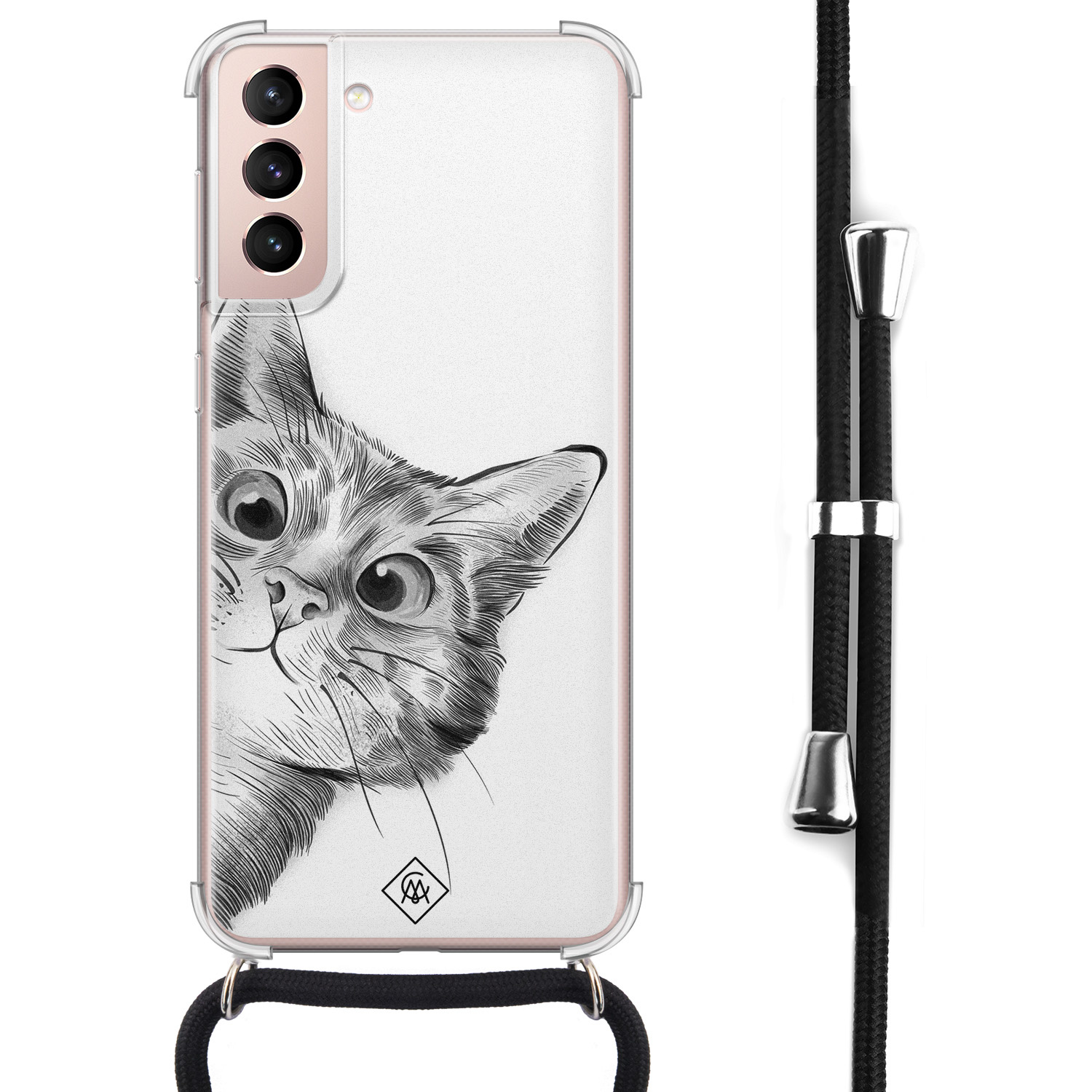Samsung Galaxy S21 hoesje met koord - Kiekeboe kat