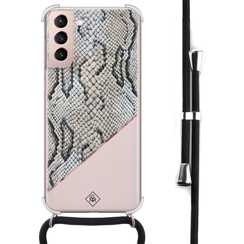 Casimoda Samsung Galaxy S21 hoesje met koord - Snake print roze