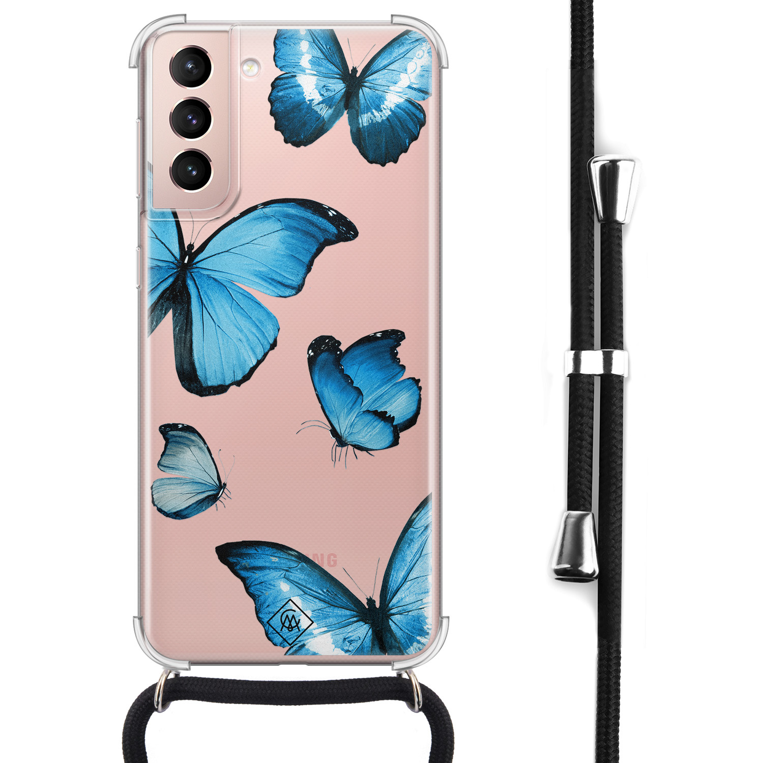 Samsung Galaxy S21 hoesje met koord - Blauwe vlinders
