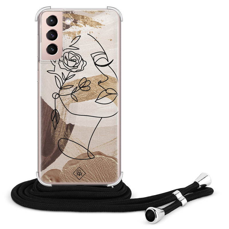 Casimoda Samsung Galaxy S21 hoesje met koord - Abstract gezicht bruin