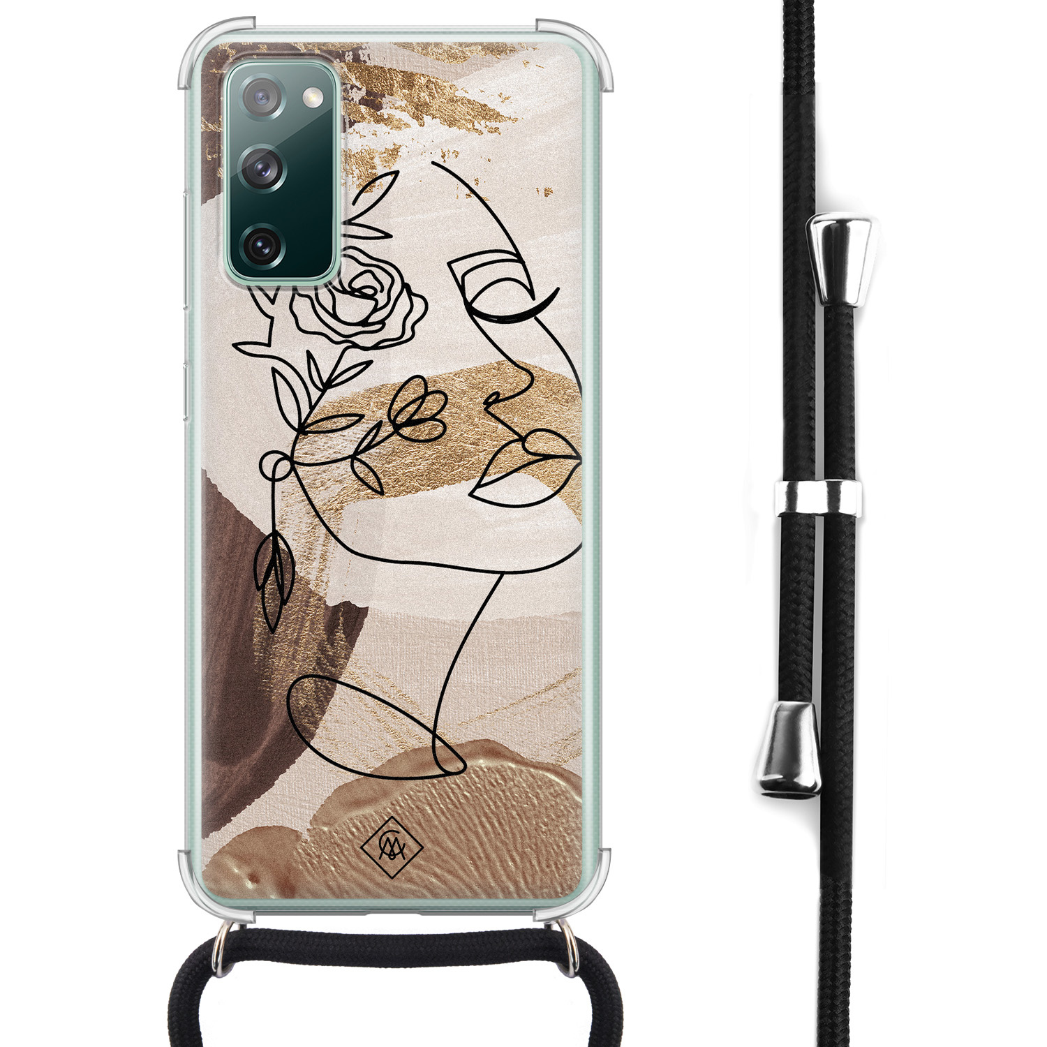 Samsung Galaxy S20 FE hoesje met koord - Abstract gezicht bruin