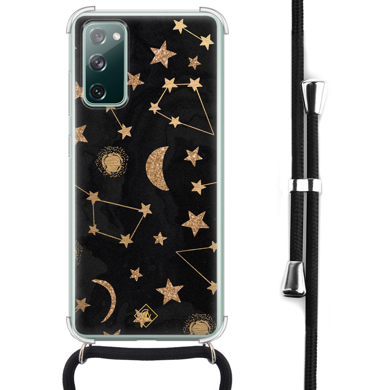 Samsung Galaxy S20 FE hoesje met koord - Constellations - Goudkleurig - Geen opdruk - Afneembaar zwart koord - Crossbody - Schokbestendig - Casimoda