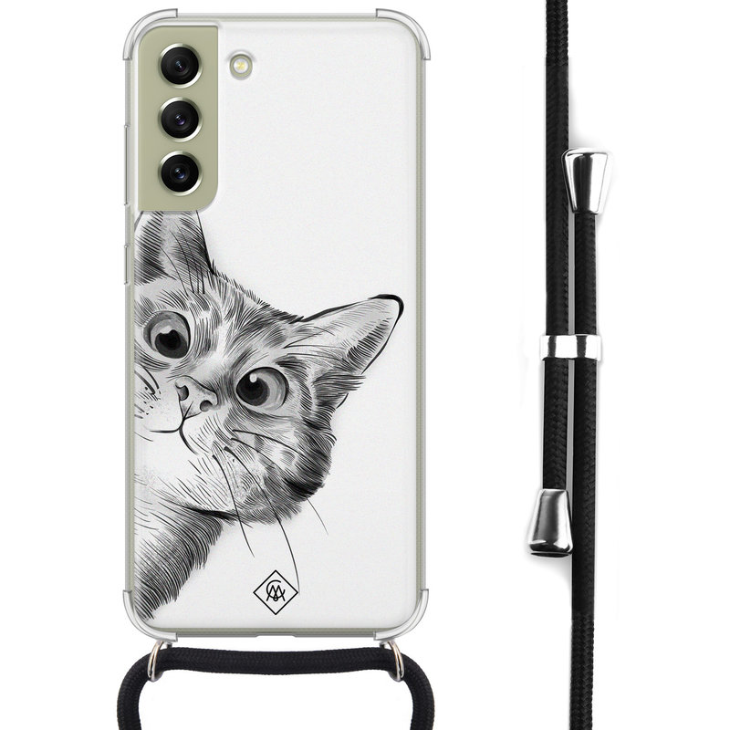 Casimoda Samsung Galaxy S21 FE hoesje met koord - Kiekeboe kat