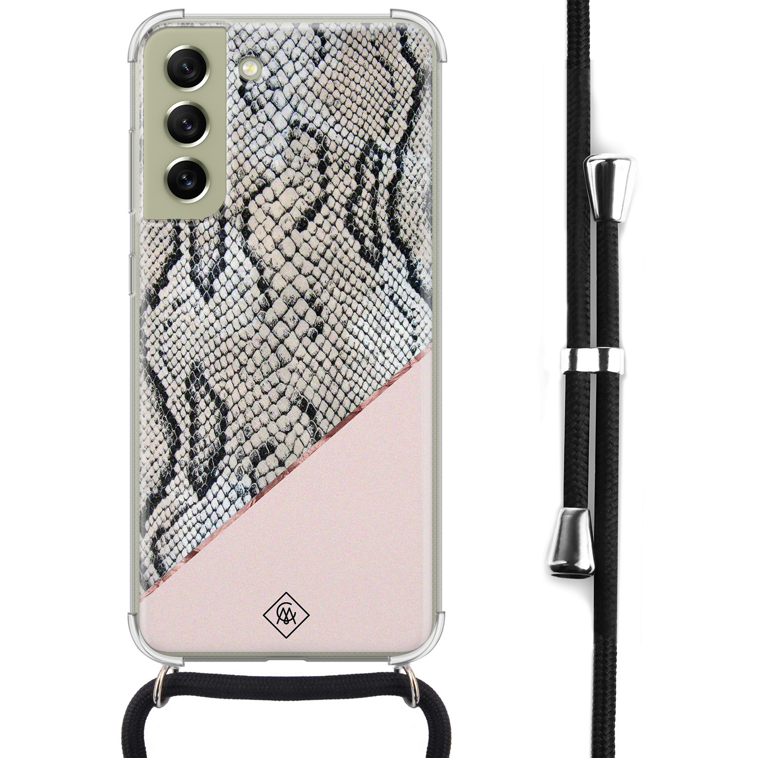 Samsung Galaxy S21 FE hoesje met koord - Snake print roze