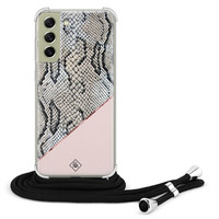 Casimoda Samsung Galaxy S21 FE hoesje met koord - Snake print roze