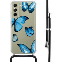 Casimoda Samsung Galaxy S21 FE hoesje met koord - Blauwe vlinders