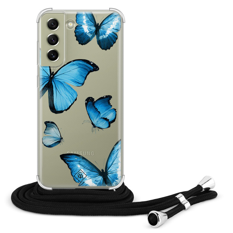 Casimoda Samsung Galaxy S21 FE hoesje met koord - Blauwe vlinders