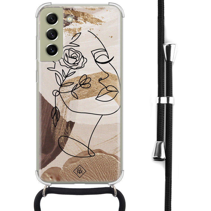 Casimoda Samsung Galaxy S21 FE hoesje met koord - Abstract gezicht bruin