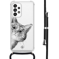 Casimoda Samsung Galaxy A53 hoesje met koord - Kiekeboe kat