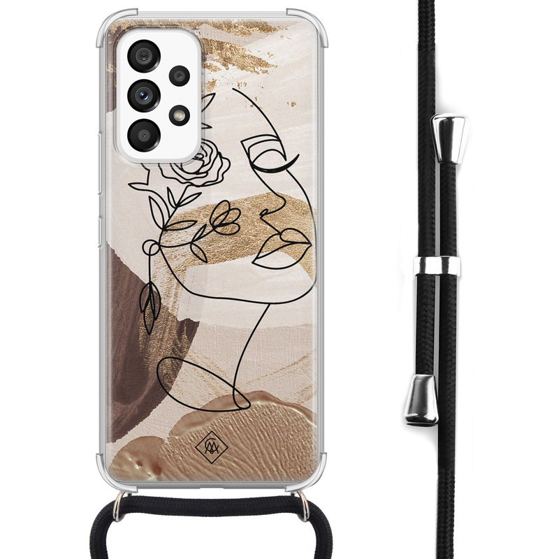 Casimoda Samsung Galaxy A53 hoesje met koord - Abstract gezicht bruin