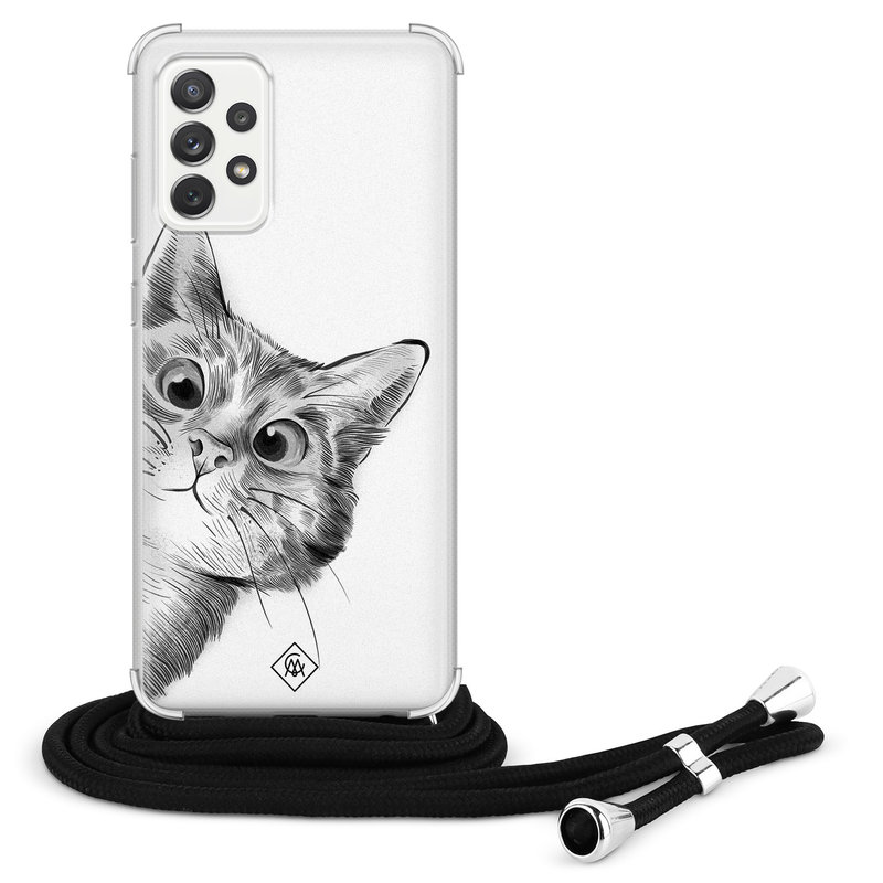 Casimoda Samsung Galaxy A52 hoesje met koord - Kiekeboe kat