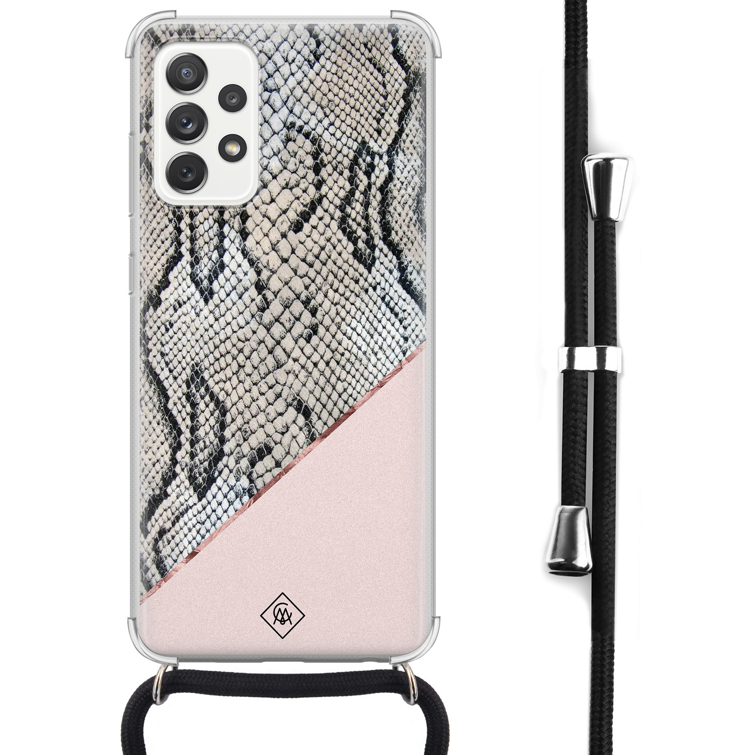 Samsung Galaxy A52 hoesje met koord - Snake print roze