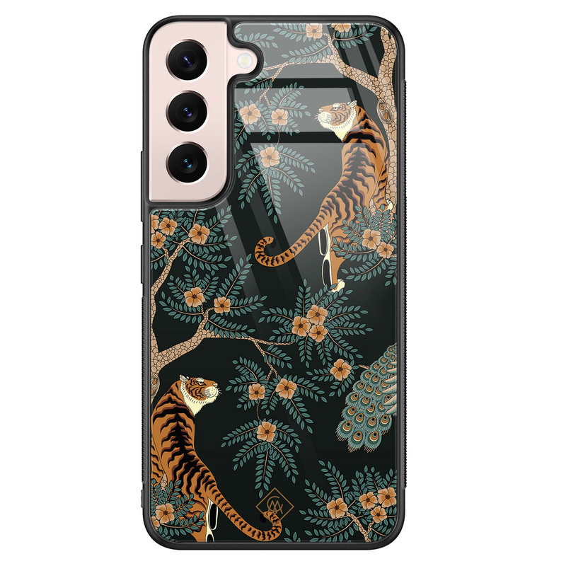 Casimoda Samsung Galaxy S22 glazen hardcase - Tijger jungle