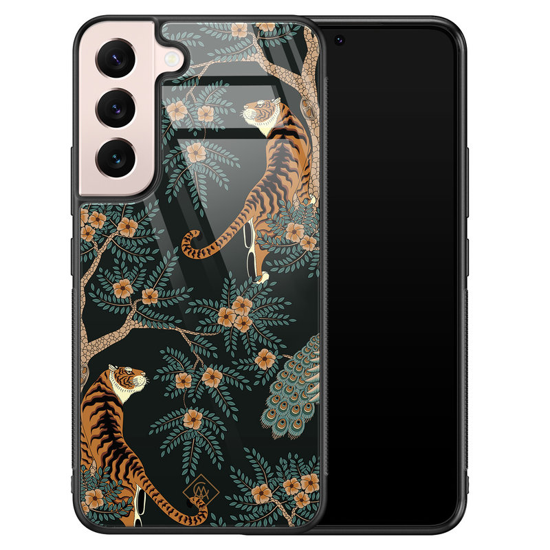 Casimoda Samsung Galaxy S22 glazen hardcase - Tijger jungle