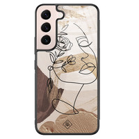 Casimoda Samsung Galaxy S22 glazen hardcase - Abstract gezicht bruin