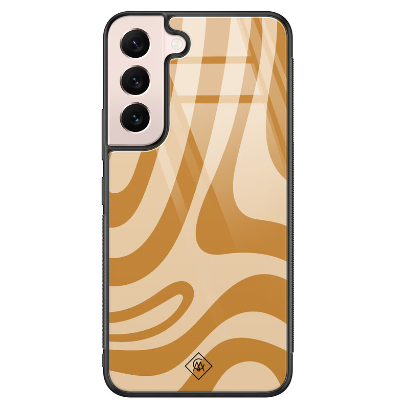 Casimoda Samsung Galaxy S22 glazen hardcase - Abstract swirl geel