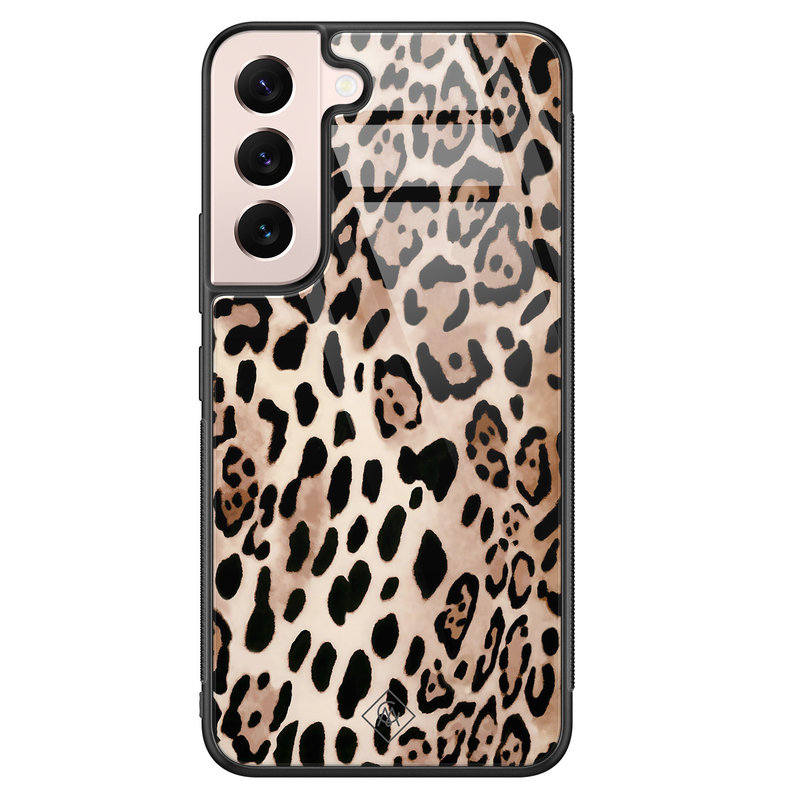 Casimoda Samsung Galaxy S22 glazen hardcase - Golden wildcat