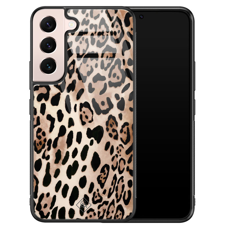 Casimoda Samsung Galaxy S22 glazen hardcase - Golden wildcat