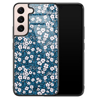 Casimoda Samsung Galaxy S22 glazen hardcase - Bloemen blauw