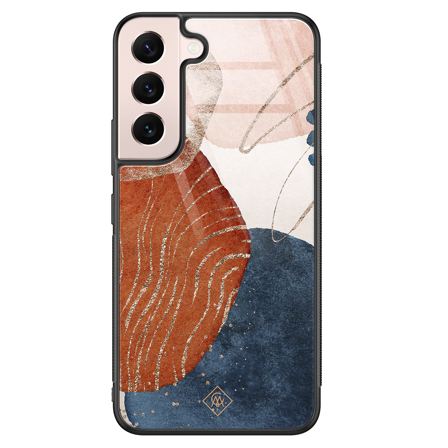 Samsung Galaxy S22 hoesje glas - Abstract terracotta - Multi - Hard Case Zwart - Backcover telefoonhoesje - Geometrisch patroon - Casimoda