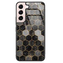 Casimoda Samsung Galaxy S22 glazen hardcase - Hexagons zwart