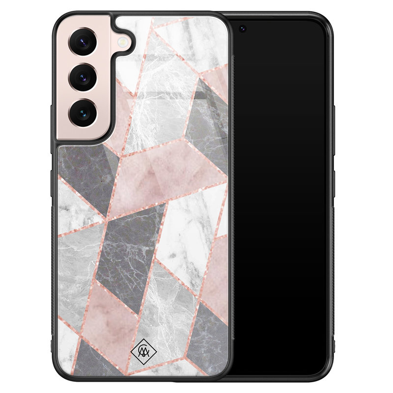 Casimoda Samsung Galaxy S22 glazen hardcase - Stone grid