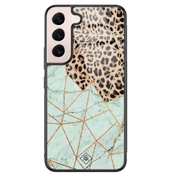 Casimoda Samsung Galaxy S22 glazen hardcase - Luipaard marmer mint