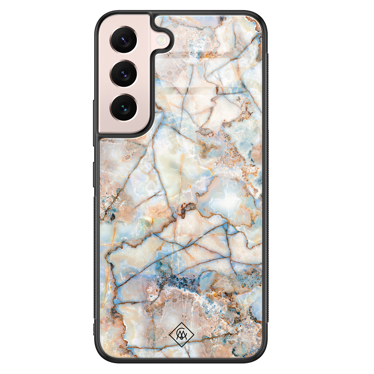 Samsung Galaxy S22 glazen hardcase Marmer bruin blauw