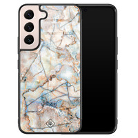 Casimoda Samsung Galaxy S22 glazen hardcase - Marmer bruin blauw