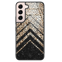 Casimoda Samsung Galaxy S22 glazen hardcase - Chevron luipaard