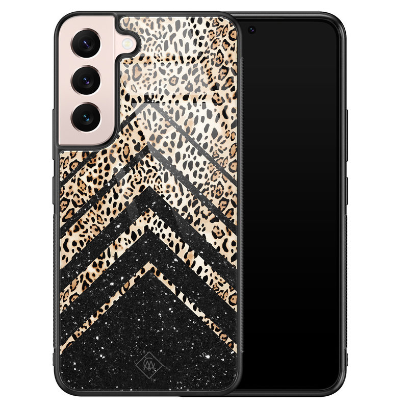 Casimoda Samsung Galaxy S22 glazen hardcase - Chevron luipaard