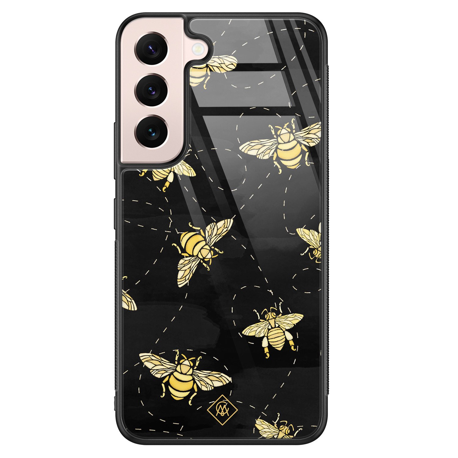 Samsung Galaxy S22 hoesje glas - Bee yourself - Zwart - Hard Case Zwart - Backcover telefoonhoesje - Geen opdruk - Casimoda