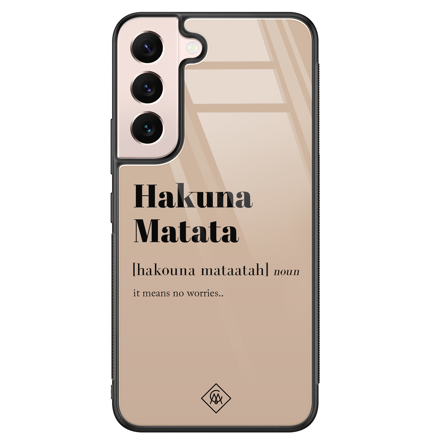 Samsung Galaxy S22 hoesje glas - Hakuna Matata - Bruin/beige - Hard Case Zwart - Backcover telefoonhoesje - Tekst - Casimoda