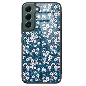 Casimoda Samsung Galaxy S22 Plus glazen hardcase - Bloemen blauw