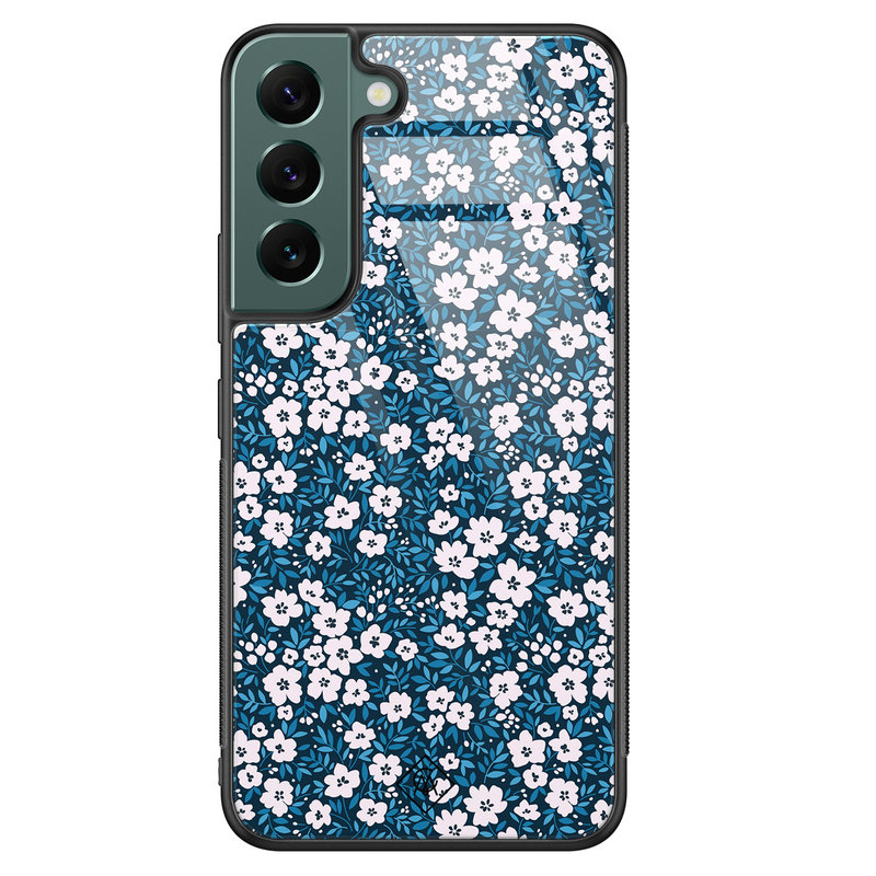 Casimoda Samsung Galaxy S22 Plus glazen hardcase - Bloemen blauw