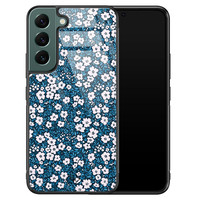 Casimoda Samsung Galaxy S22 Plus glazen hardcase - Bloemen blauw