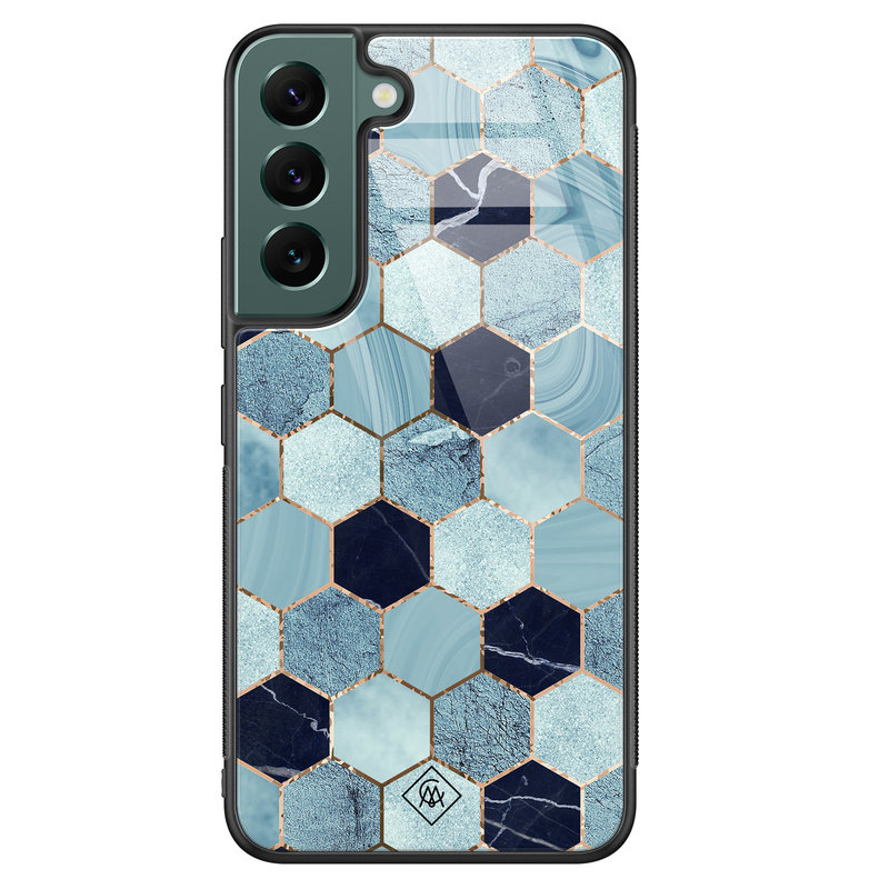 Casimoda Samsung Galaxy S22 Plus glazen hardcase - Blue cubes